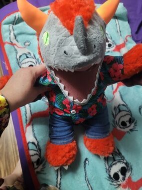 Build-A-Bear Orange & Gray Dino Plush in Floral Shirt